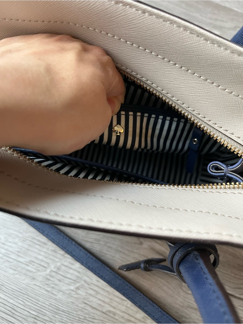 kate spade Navy, Light Blue & Cream Colorblock Satchel - Picture 5 of 13